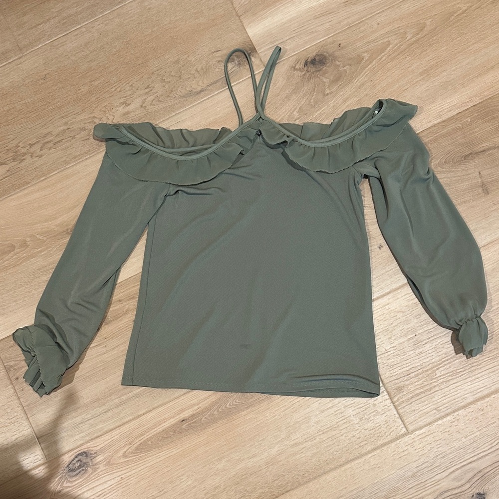 White House Black Market Sage Green Off-Shoulder Blouse